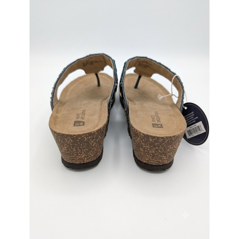 White Mountain Brilliant Beaded Leather Wedge Sandals NWT - Picture 4 of 9